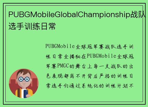 PUBGMobileGlobalChampionship战队选手训练日常